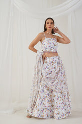 White Printed Beads & Stones Ready to Wear Lehenga & Blouse With Dupatta ( JOLC D 1701 White )